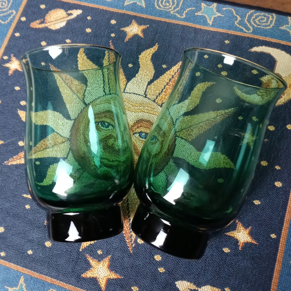 Vintage Green Glass Pedestal Drinking Glasses Libbey Mid Century Modern